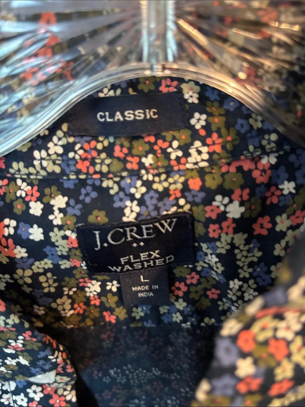 J. Crew Black/Floral Classic Flex Washed Button-Up Short Sleeve Shirt, Sz L